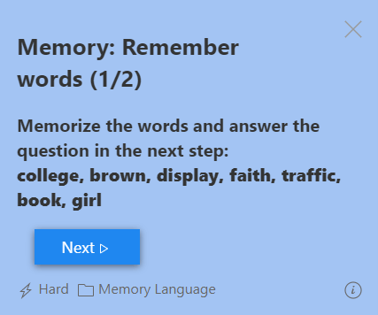 Step 1: A list of words is presented. Try to keep the words in your memory.